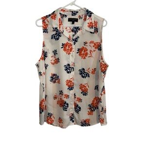 Banana Republic Floral Sleeveless Blouse - Orange and Navy